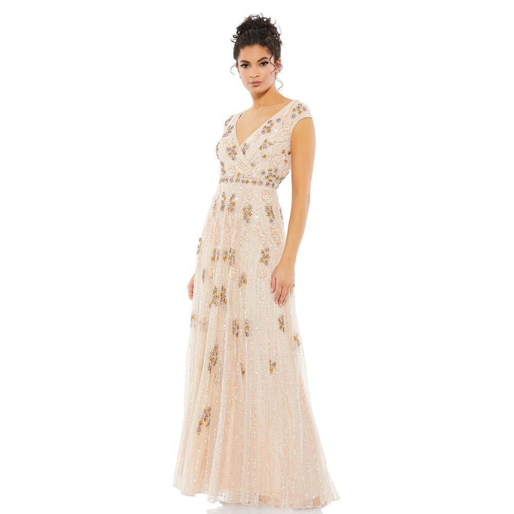 Mac Duggal NEW Blush Pink Embellished Wrap Over Cap Sleeve A-Line Gown - Size 16 - Picture 2 of 15